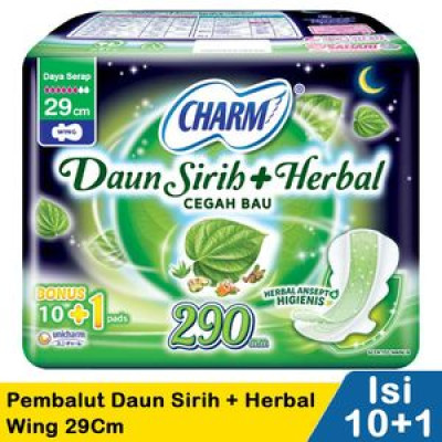 Charm Pembalut Daun Sirih+Herbal 10+1S Wing 29Cm